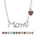 JeenMata Mom Pendant - Garnet January Birthstone Decorated Heart Charm Pendant Necklace in 18K White Gold Plating, Mother's Day, Gift for MOM