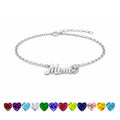 JeenMata MOM Heart Charm - April Cubic Zirconia Birthstone Chain Bracelet in 18K White Gold Plating for Women, Mother’s Day Gift
