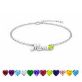 JeenMata MOM Heart Charm - August Peridot Birthstone Chain Bracelet in 18K White Gold Plating for Women, Mother’s Day Gift