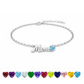 JeenMata MOM Heart Charm - March Aquamarine Birthstone Chain Bracelet in 18K White Gold Plating for Women, Mother’s Day Gift