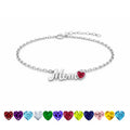JeenMata MOM Heart Charm - July Ruby Birthstone Chain Bracelet in 18K White Gold Plating for Women, Mother’s Day Gift