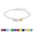 JeenMata MOM Heart Charm - November Citrine Birthstone Chain Bracelet in 18K White Gold Plating for Women, Mother’s Day Gift