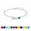 JeenMata MOM Heart Charm - May Emerald Birthstone Chain Bracelet in 18K White Gold Plating for Women, Mother’s Day Gift