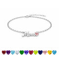 JeenMata MOM Heart Charm - October Pink Tourmaline Birthstone Chain Bracelet in 18K White Gold Plating for Women, Mother’s Day Gift