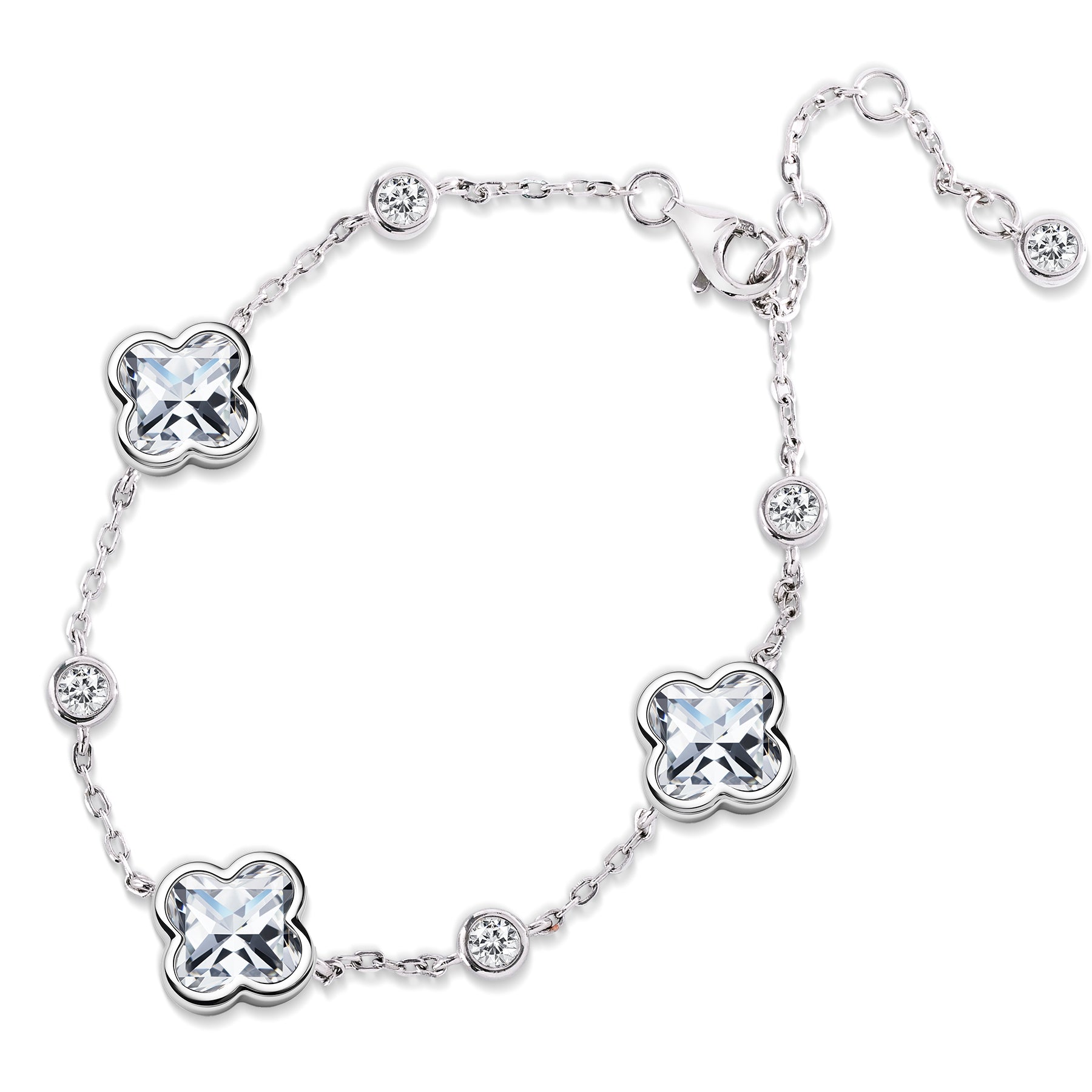 JeenMata 3 Carat Elegant Flower Moissanite Bracelet - Motif Bracelet in 18K White Gold Plating for Women