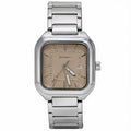 JeenMata Men’s Square Stainless Steel Watch, Water Resistant Beige Textured Dial with Date Window