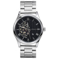 JeenMata Men’s Skeleton Dial Stainless Steel Watch, Water-Resistant Black Dial with Roman Numerals