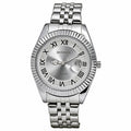 JeenMata Men’s Stainless Steel Watch, Water-Resistant White Dial with Roman Numeral Inner Bezel & Date