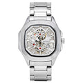 JeenMata Men’s Stainless Steel Octagon Watch, Water-Resistant White Geometric Skeleton Dial