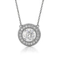 JeenMata 2 Carat Round Halo Moissanite Pendant Necklace - Vintage Inspired Pendant in 18K White Gold Plating for Women