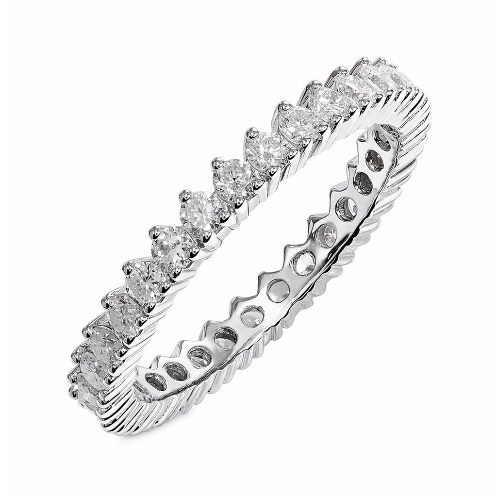 JeenMata 1 Carat Moissanite Round Cut Eternity Anniversary Ring - Classic Eternity Stackable Wedding Rings in 18K White Gold Plating for Women
