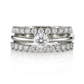 JeenMata Lab Grown Diamond 1 Carat Round Cut Trio Wedding Ring Set - Solitaire Engagement Ring with Double Eternity Band in 18K White Gold Plating for Women
