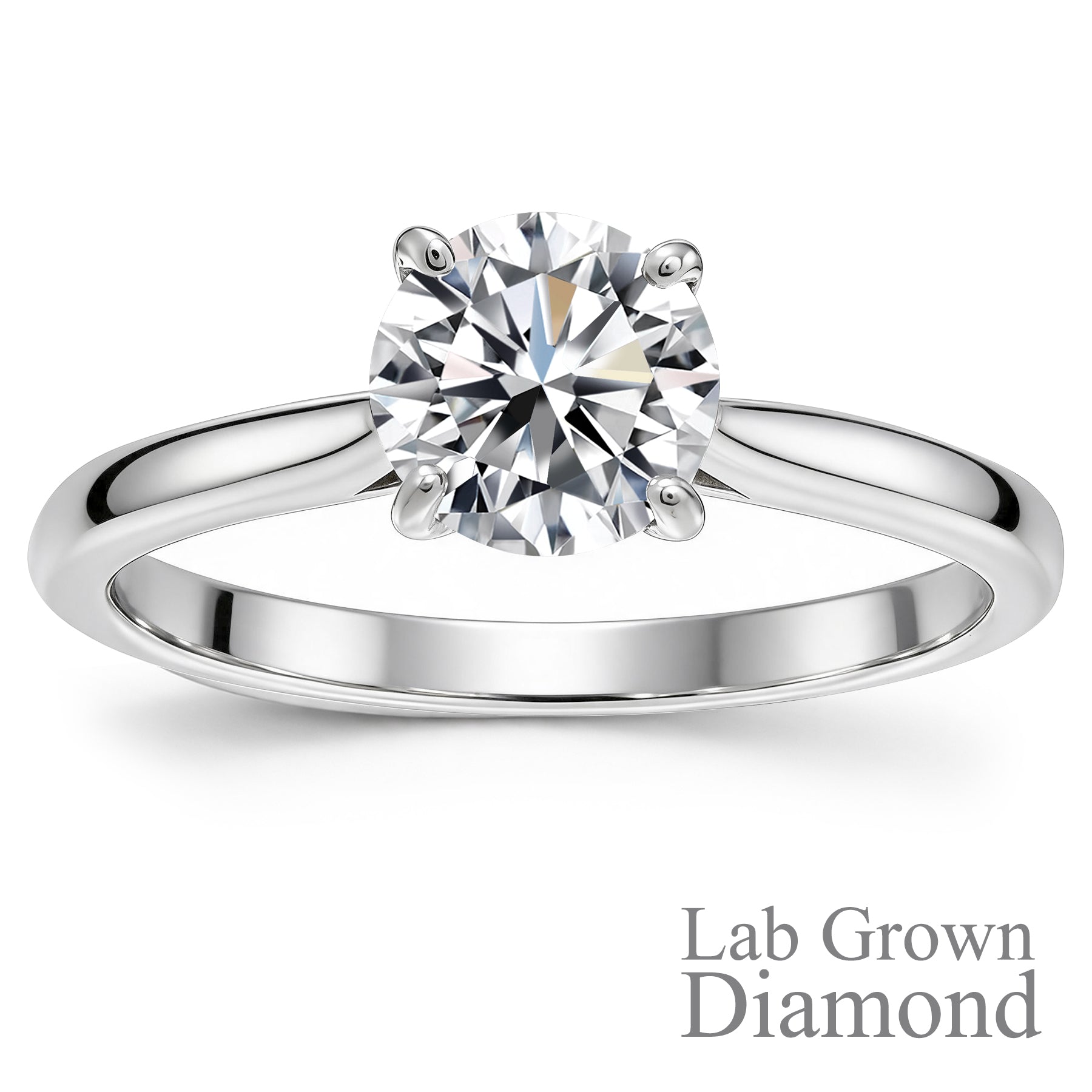 JeenMata Lab Grown Diamond 1 Carat Round Cut Solitaire Engagement Ring in 18K White Gold Plating for Women