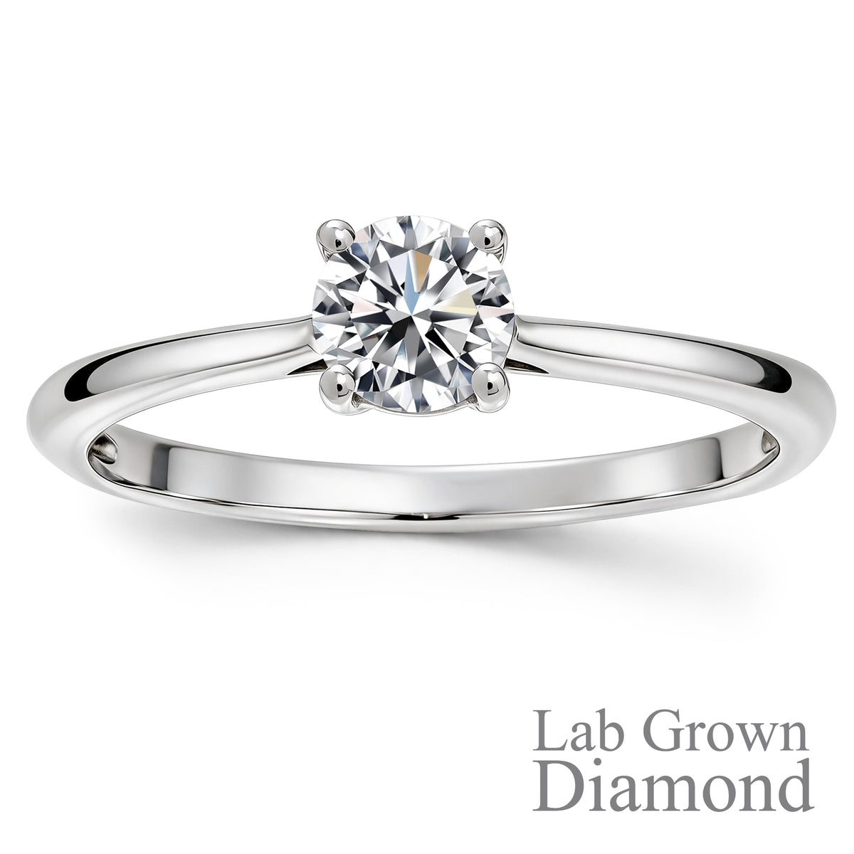 JeenMata Lab Grown Diamond 0.75 Carat Round Cut Solitaire Engagement Ring in 18K White Gold Plating for Women