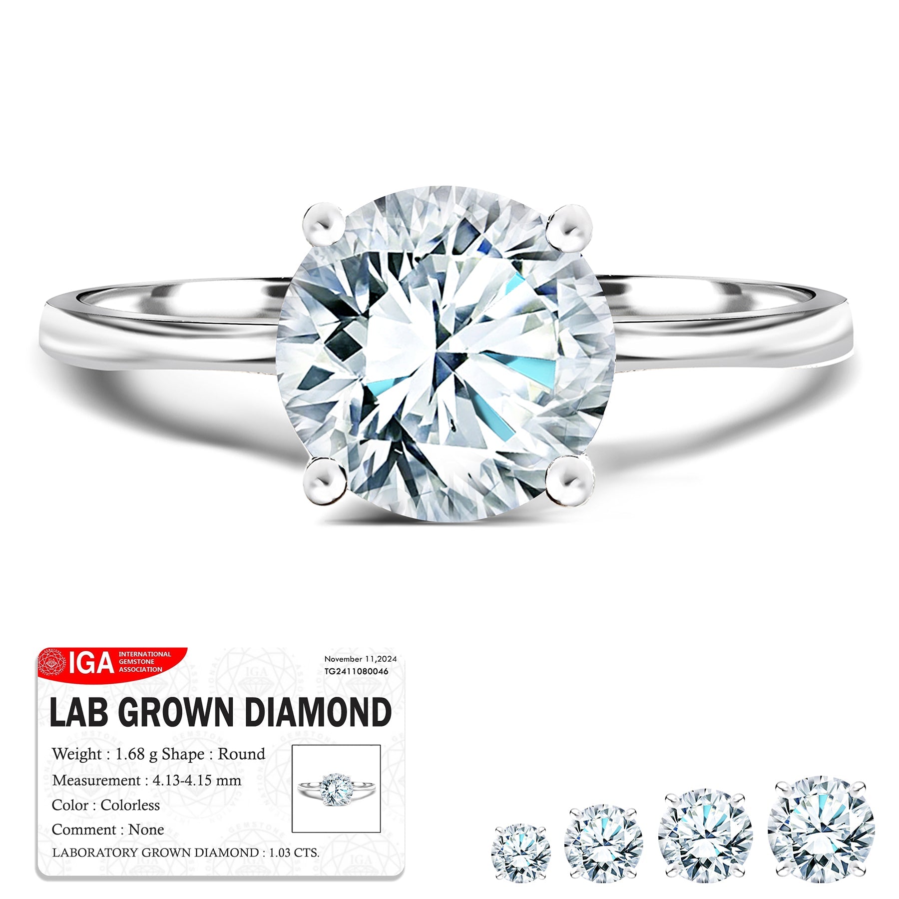 Certified 0.50 Carat Lab Grown Diamond Solitaire Engagement Ring in 18K White Gold Over Silver