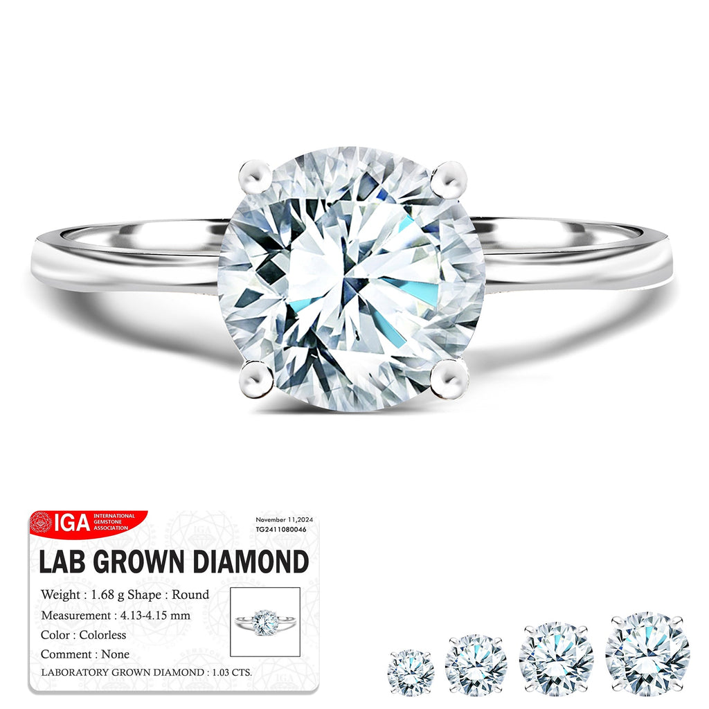 Certified 0.75 Carat Lab Grown Diamond Solitaire Engagement Ring in 18K White Gold Over Silver