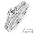 JeenMata 1.25 Carat Round Brilliant Cut Lab Grown Three Stones Diamond - Vintage Design Wedding Ring Set in 18K White Gold Plating for Women