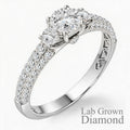 JeenMata 1 Carat Round Cut Lab Grown Diamond Classic Three Stones Engagement Ring - Vintage Style Micro Pave Wedding Ring in 18K White Gold Plating for Women