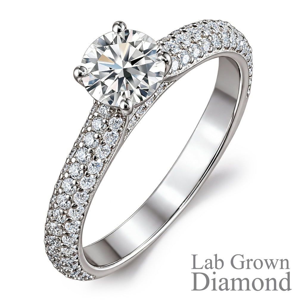 JeenMata 1 Carat Round Brilliant Cut Lab Grown Diamond Micro Pave Set Engagement Ring - Vintage Style Promise Ring in 18K White Gold Plating for Women