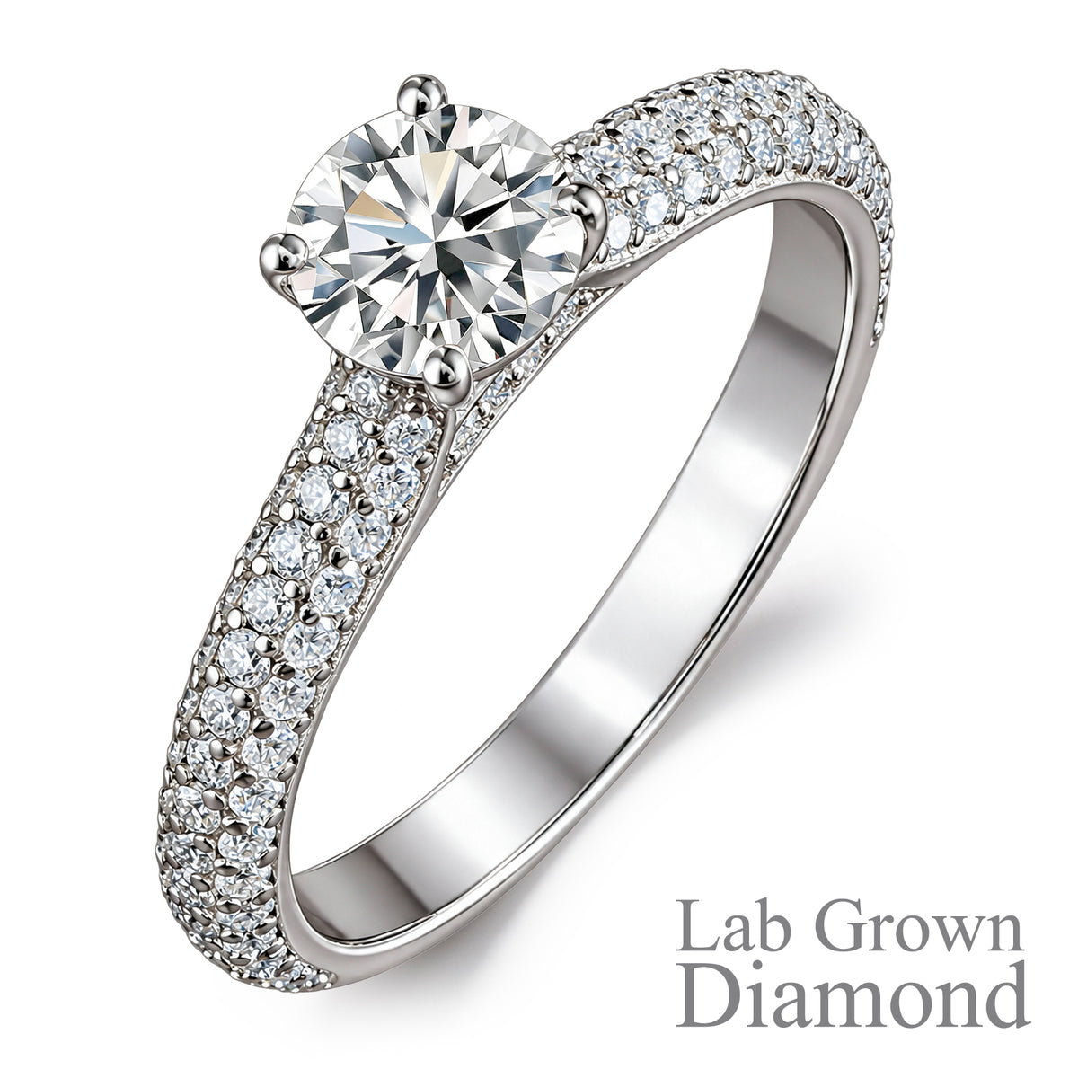 JeenMata 1 Carat Round Brilliant Cut Lab Grown Diamond Micro Pave Set Engagement Ring - Vintage Style Promise Ring in 18K White Gold Plating for Women
