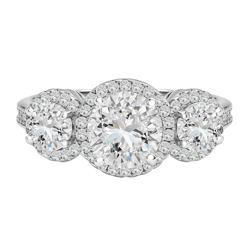 JeenMata 2.25 Carat Round Brilliant Cut Moissanite - Three Stone Engagement Rings in 18K White Gold Plating for Women