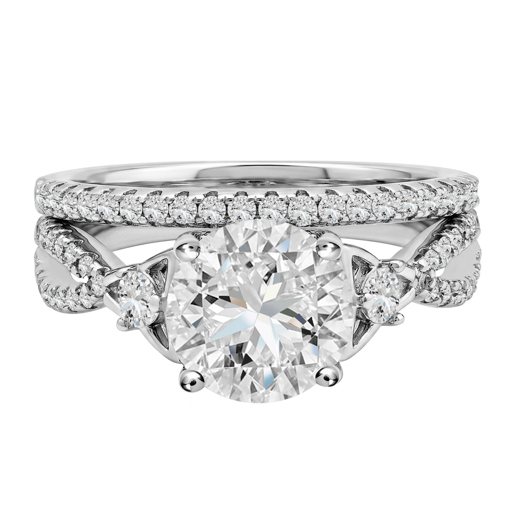 JeenMata 2.5 Carat Round Brilliant Cut Moissanite - Infinity Bridal Ring Set in 18K White Gold Plating for Women