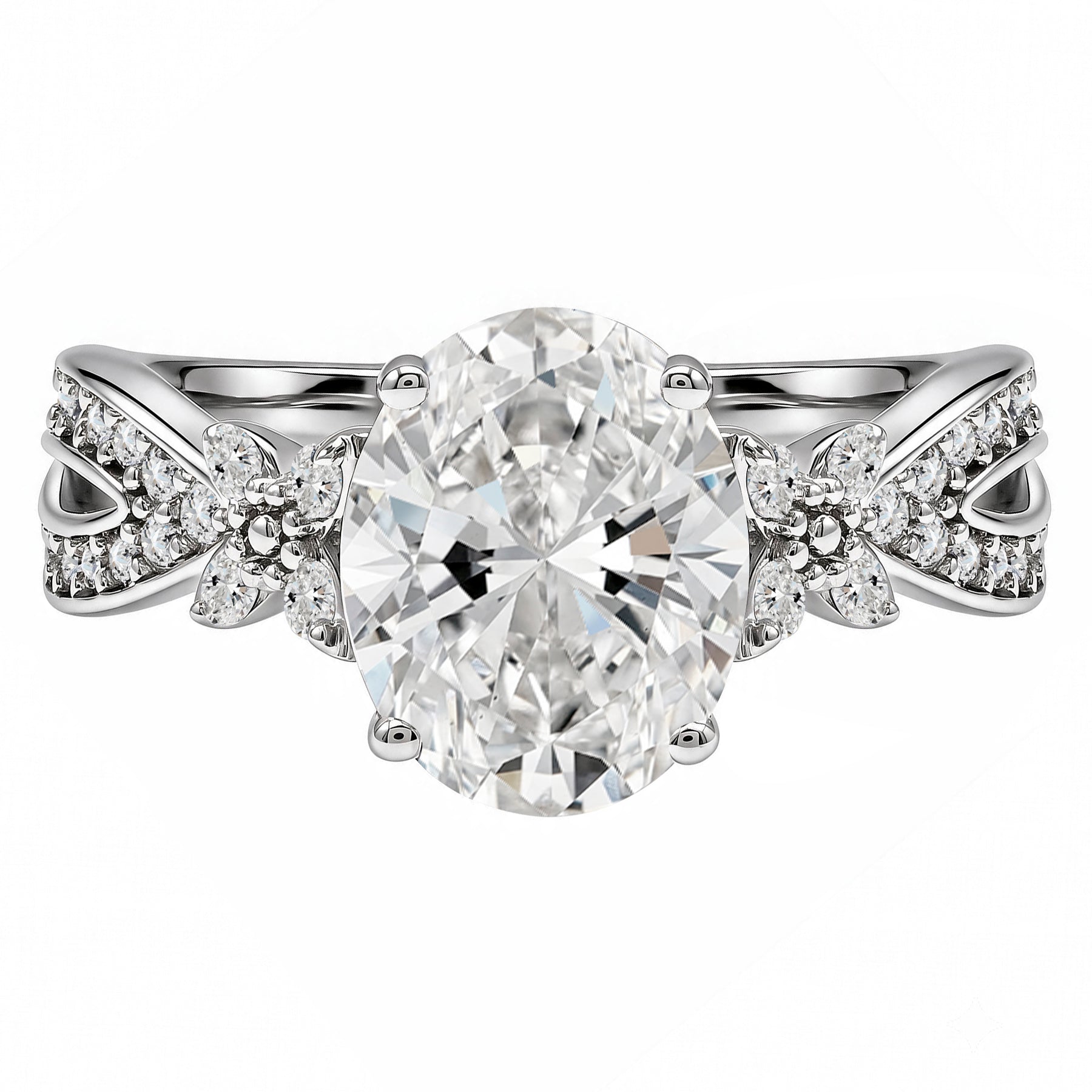JeenMata 3.5 Carat Oval Cut Moissanite - Butterfly Infinity Engagement Ring in 18K White Gold Plating for Women