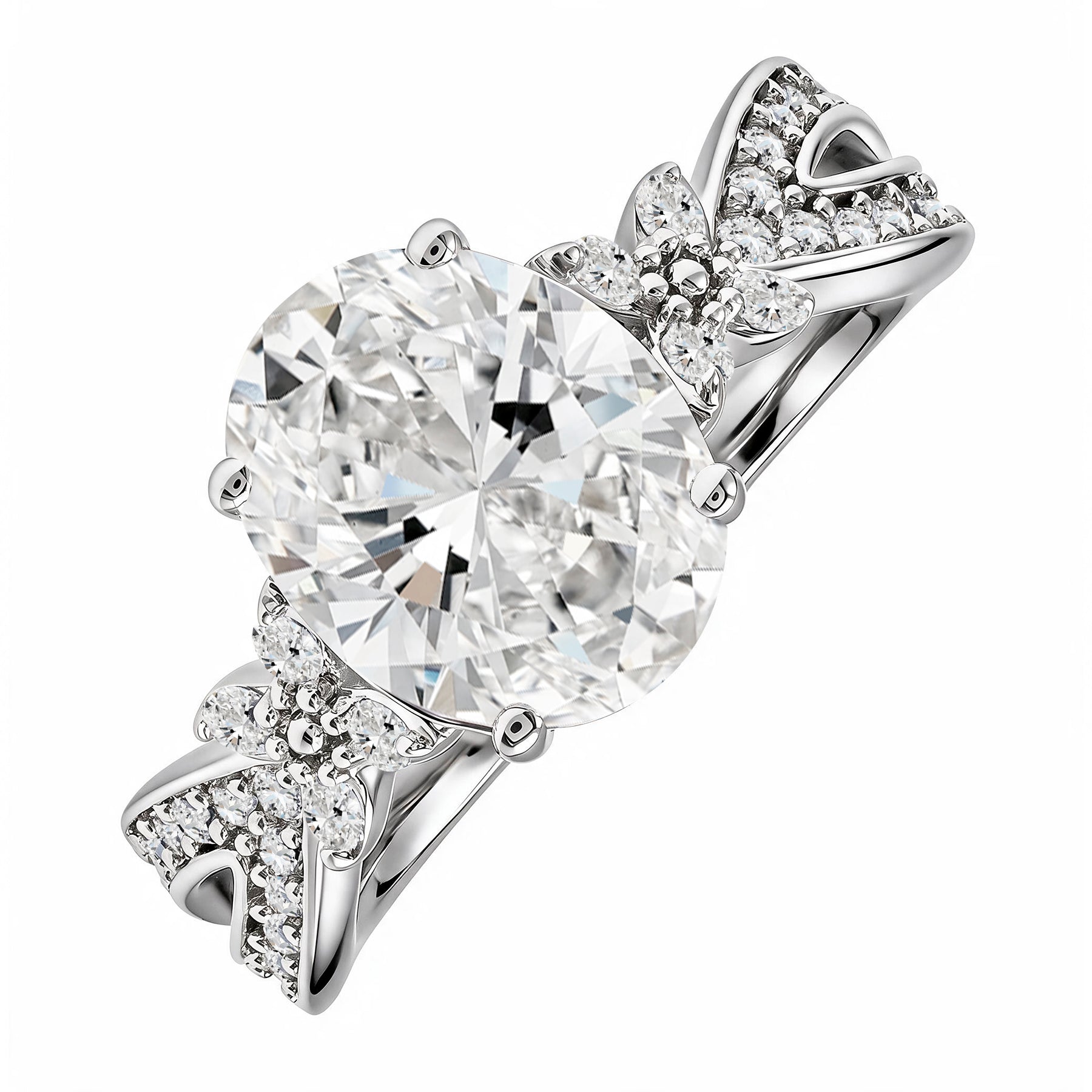 JeenMata 3.5 Carat Oval Cut Moissanite - Butterfly Infinity Engagement Ring in 18K White Gold Plating for Women