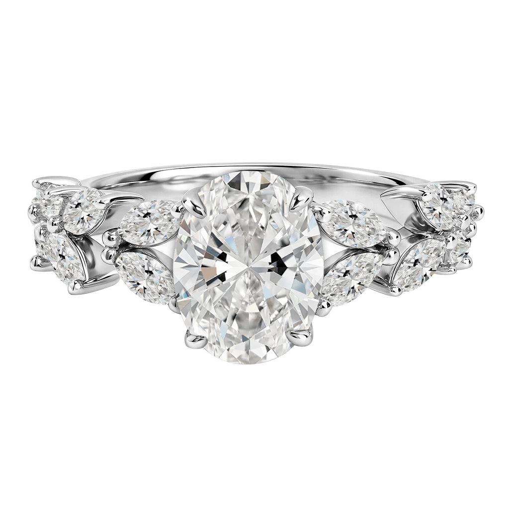 JeenMata 3.25 Carat Oval Cut Moissanite Vintage Style Leaf Vine Engagement Ring in 18K White Gold Plated for Women