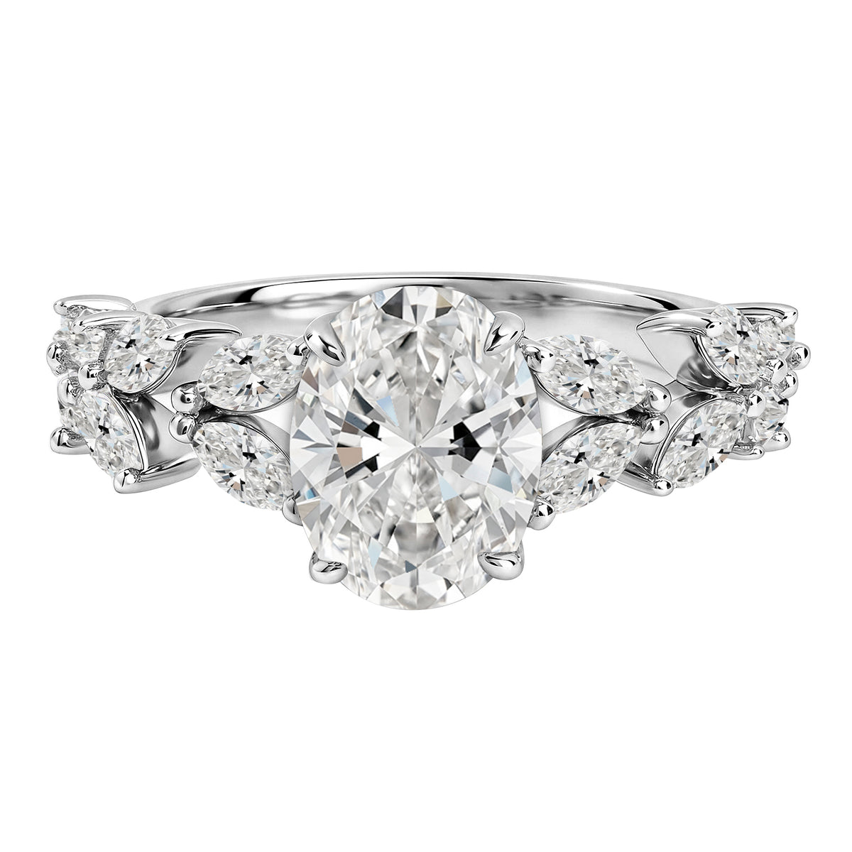 JeenMata 3.25 Carat Oval Cut Moissanite Vintage Style Leaf Vine Engagement Ring in 18K White Gold Plated for Women