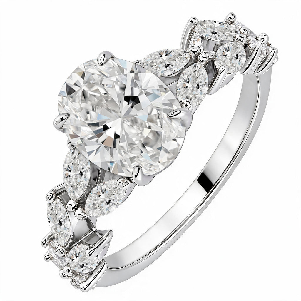 JeenMata 3.25 Carat Oval Cut Moissanite Vintage Style Leaf Vine Engagement Ring in 18K White Gold Plated for Women