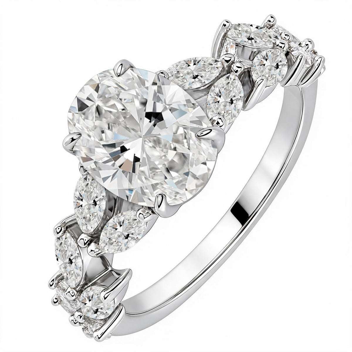 JeenMata 3.25 Carat Oval Cut Moissanite Vintage Style Leaf Vine Engagement Ring in 18K White Gold Plated for Women