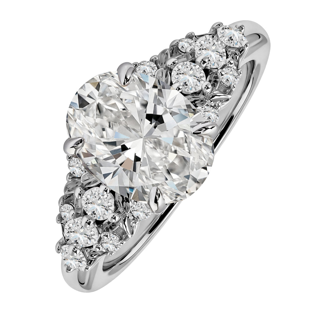 JeenMata 2.5 Carat Oval Cut Moissanite - Multi-Stone Engagement Ring in 18K White Gold Plating for Women
