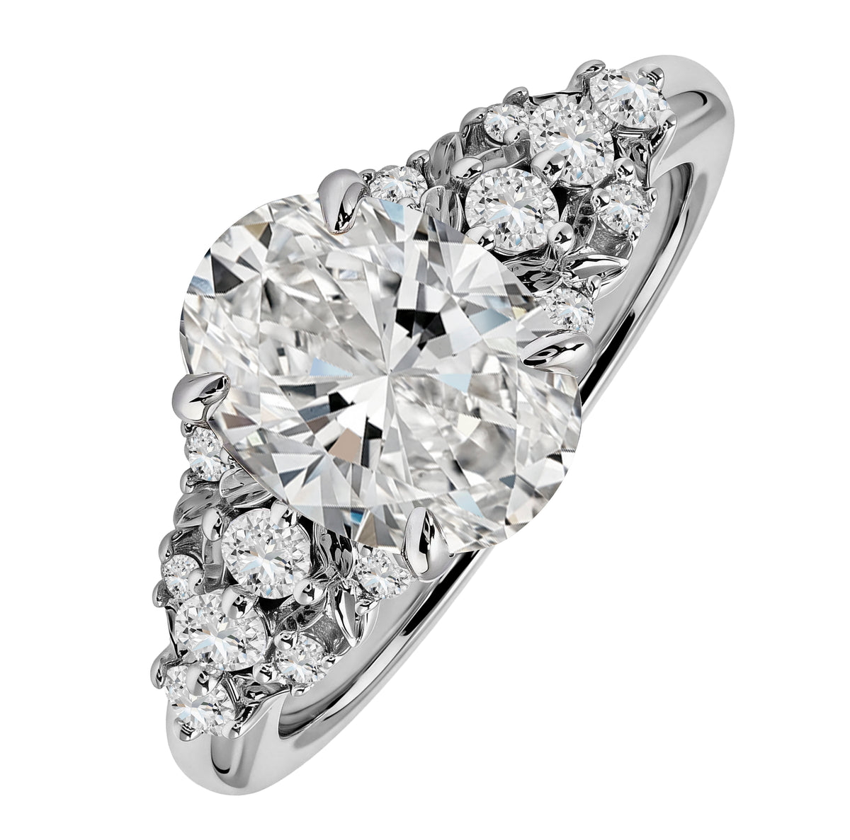 JeenMata 2.5 Carat Oval Cut Moissanite - Multi-Stone Engagement Ring in 18K White Gold Plating for Women