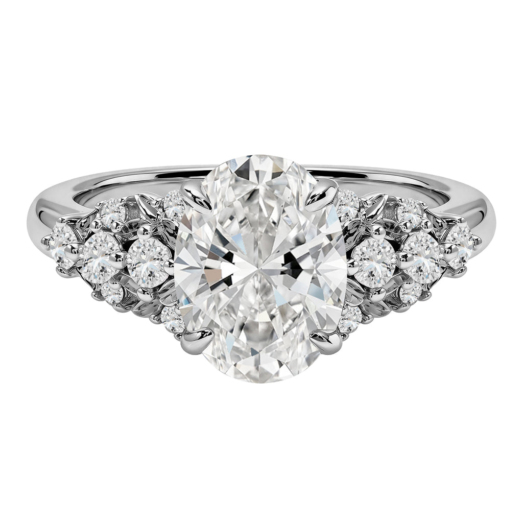 JeenMata 2.5 Carat Oval Cut Moissanite - Multi-Stone Engagement Ring in 18K White Gold Plating for Women