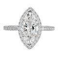 JeenMata 2.25 Carat Marquise Cut Moissanite Halo Engagement Ring for Women, Marquise Solitaire with Round Halo Accents in 18K White Gold Plating For Women