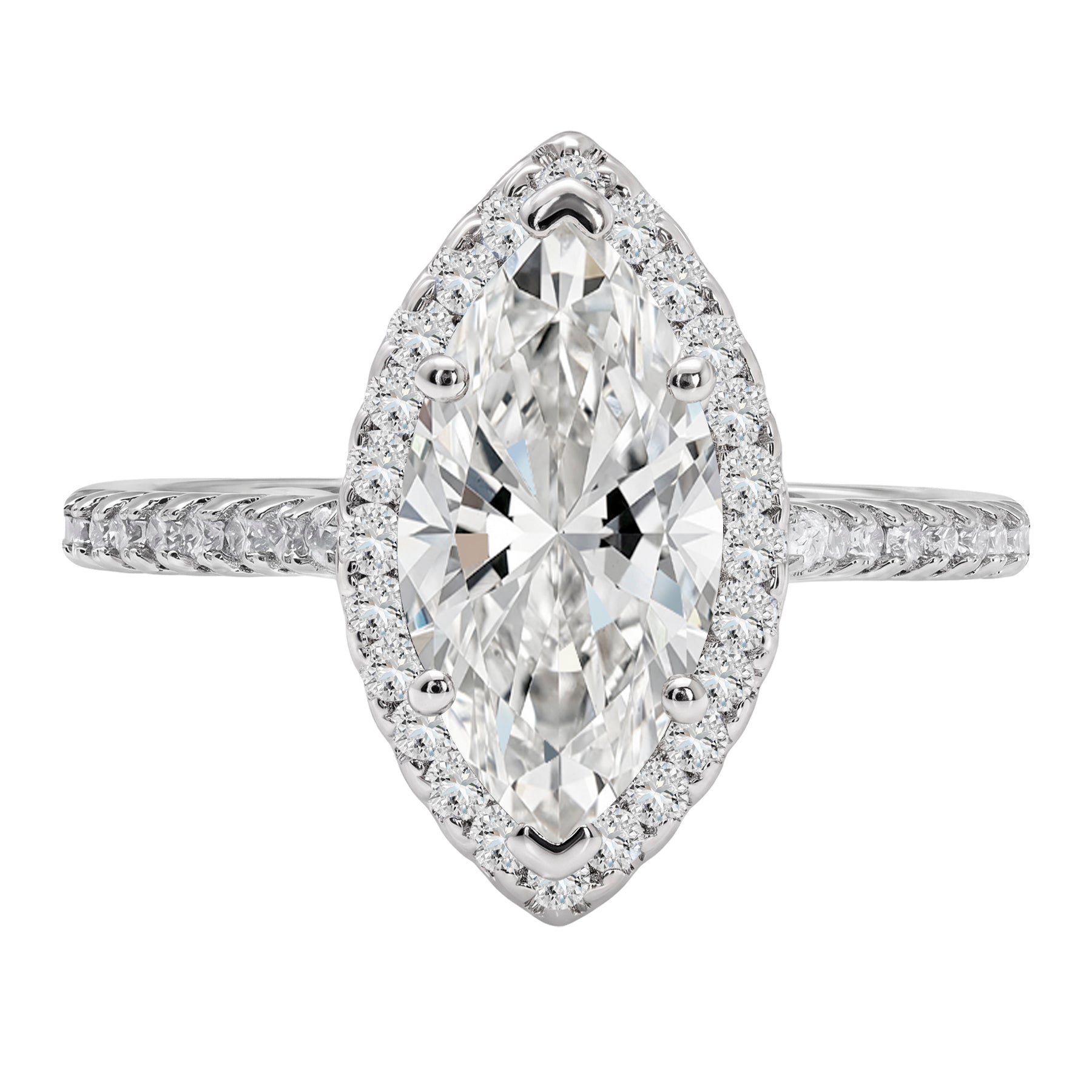 JeenMata 2.25 Carat Marquise Cut Moissanite Halo Engagement Ring for Women, Marquise Solitaire with Round Halo Accents in 18K White Gold Plating For Women