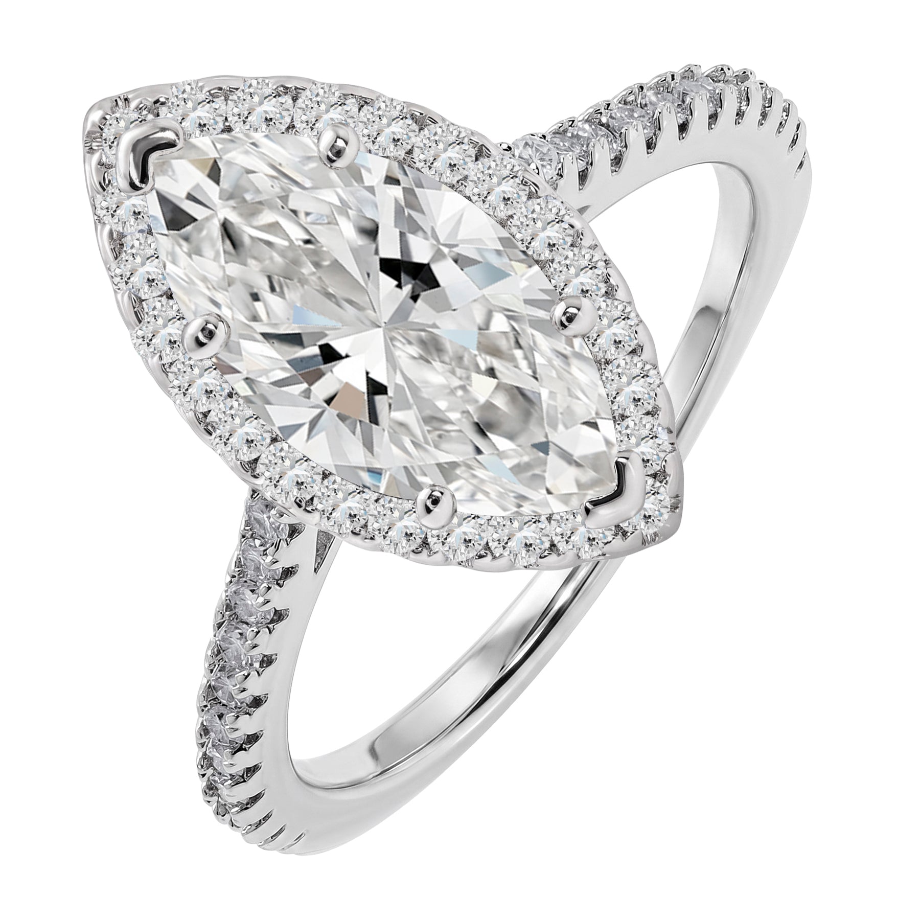 JeenMata 2.25 Carat Marquise Cut Moissanite Halo Engagement Ring for Women, Marquise Solitaire with Round Halo Accents in 18K White Gold Plating For Women