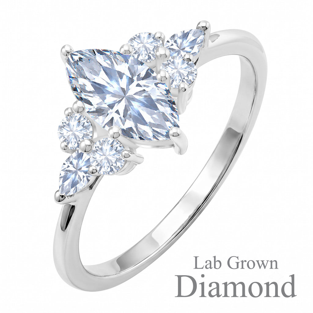JeenMata 1.5 Carat Marquise Cut Lab Grown Diamond - Engagement Rings in 18K White Gold Plating for Women