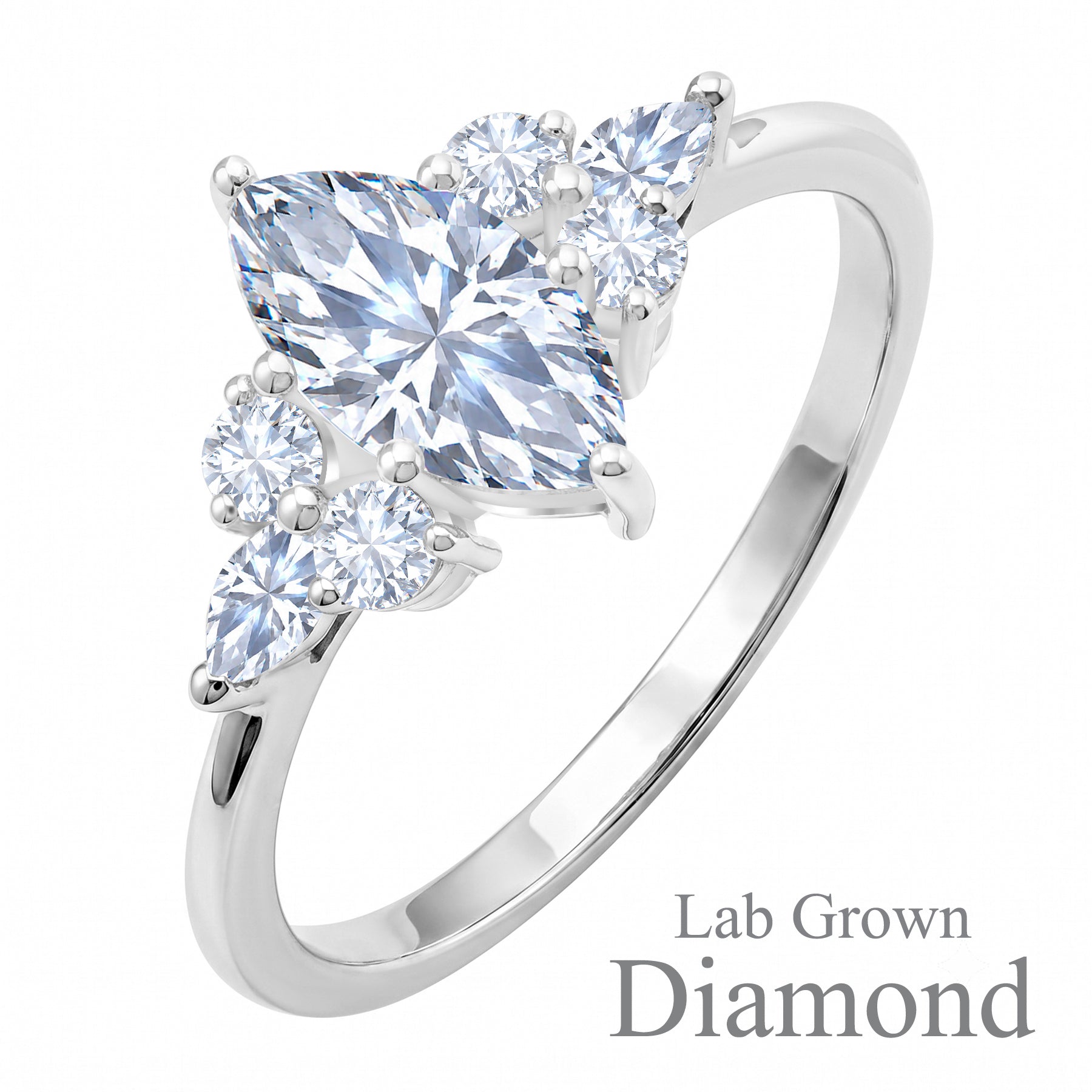 JeenMata 1.5 Carat Marquise Cut Lab Grown Diamond - Engagement Rings in 18K White Gold Plating for Women