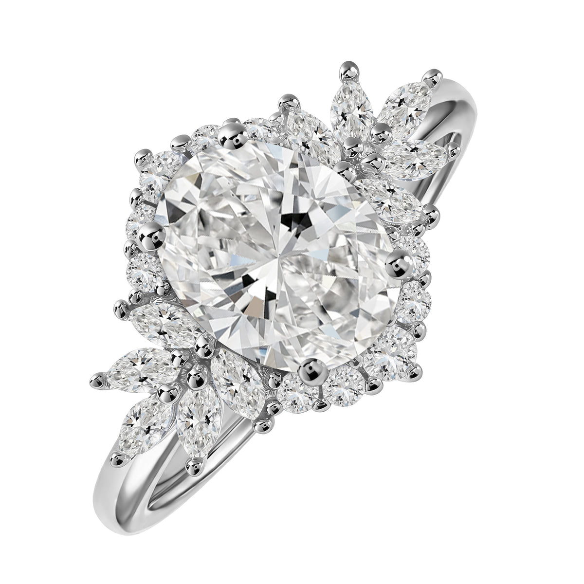 JeenMata 3 Carat Oval Cut Moissanite - Halo Engagement Ring in 18K White Gold Plating for Women