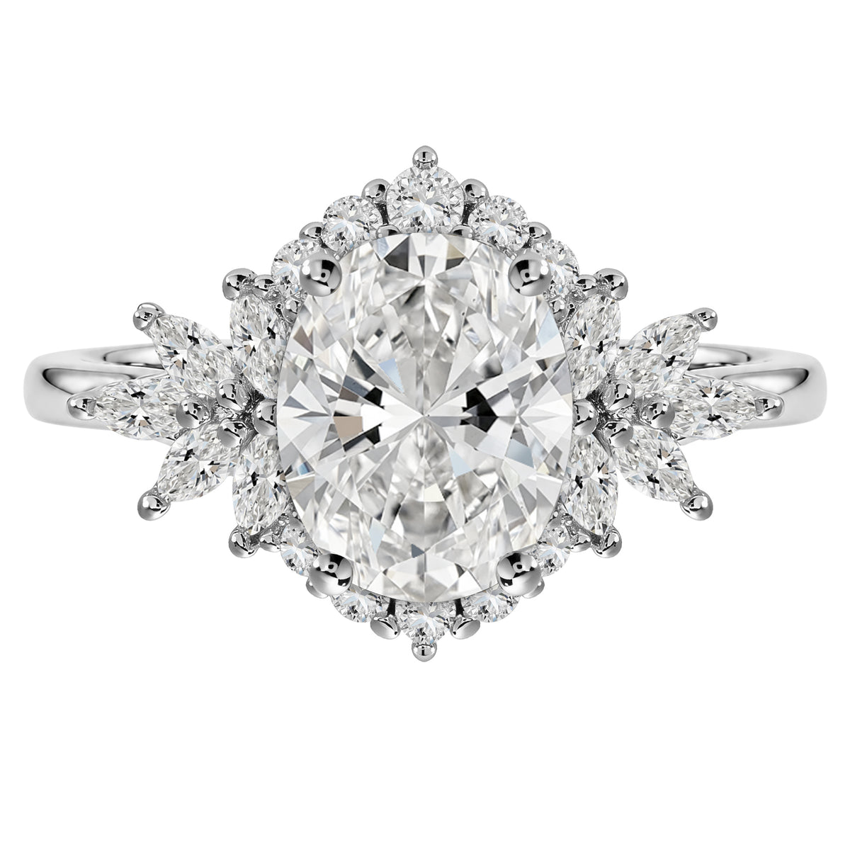 JeenMata 3 Carat Oval Cut Moissanite - Halo Engagement Ring in 18K White Gold Plating for Women
