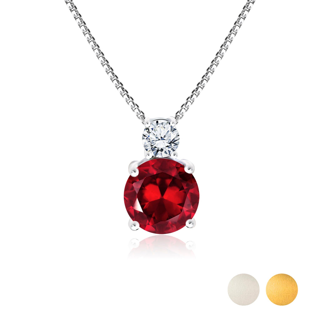 JeenMata 3.75 Carat January Garnet Birthstone Necklace - Dangling Round Cut Necklace Pendant in White Gold Plating for Women