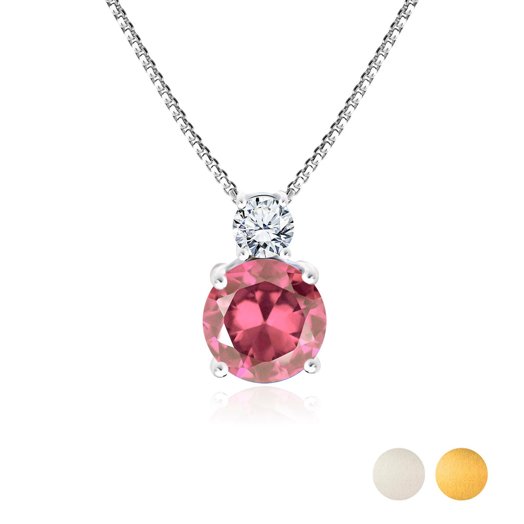 JeenMata 3.75 Carat October Pink Tourmaline Birthstone Necklace - Dangling Round Cut Necklace Pendant in White Gold Plating for Women