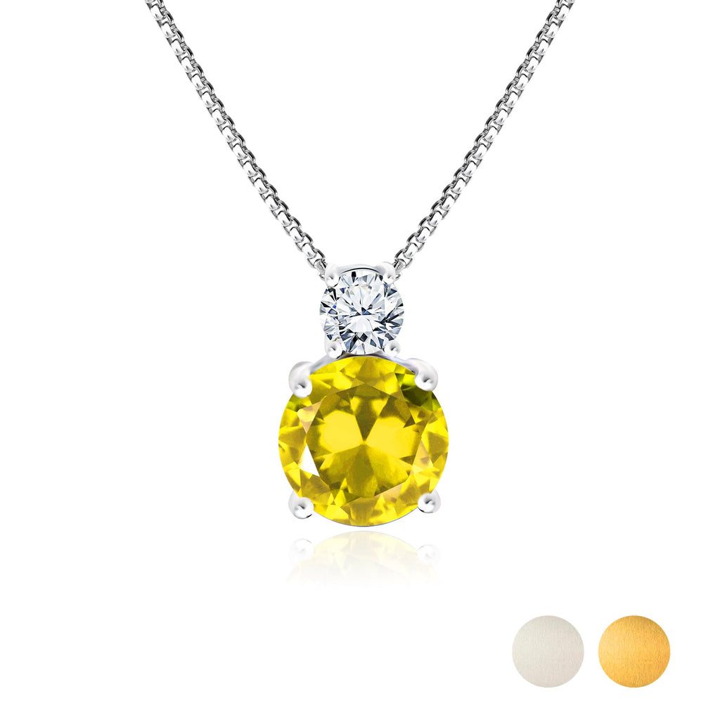 JeenMata 3.75 Carat November Citrine Birthstone Necklace - Dangling Round Cut Necklace Pendant in White Gold Plating for Women