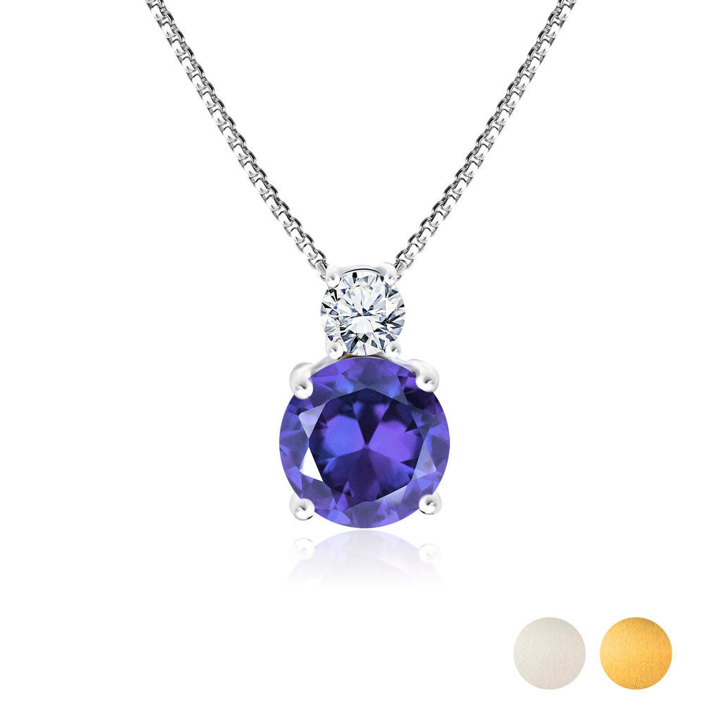 JeenMata 3.75 Carat June Alexandrite Birthstone Necklace - Dangling Round Cut Necklace Pendant in White Gold Plating for Women