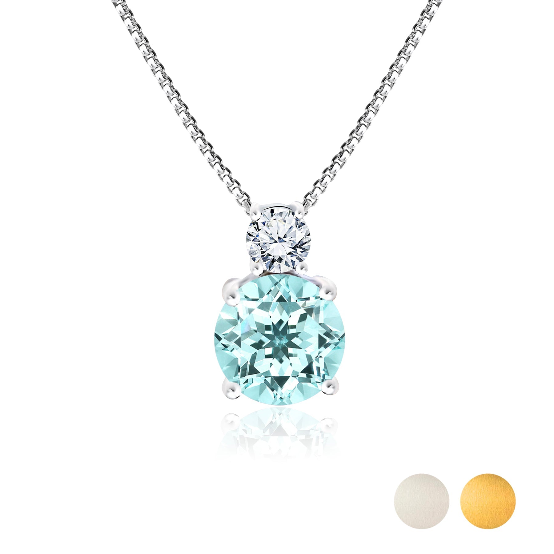2 Carat March Birthstone Necklace - with Crystal Made with Swarovski - Dangling Round Cut Necklace Pendant in White Gold Plating