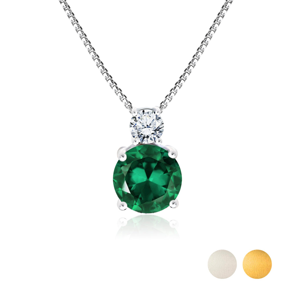 JeenMata 3.75 Carat May Emerald Birthstone Necklace - Dangling Round Cut Necklace Pendant in White Gold Plating for Women