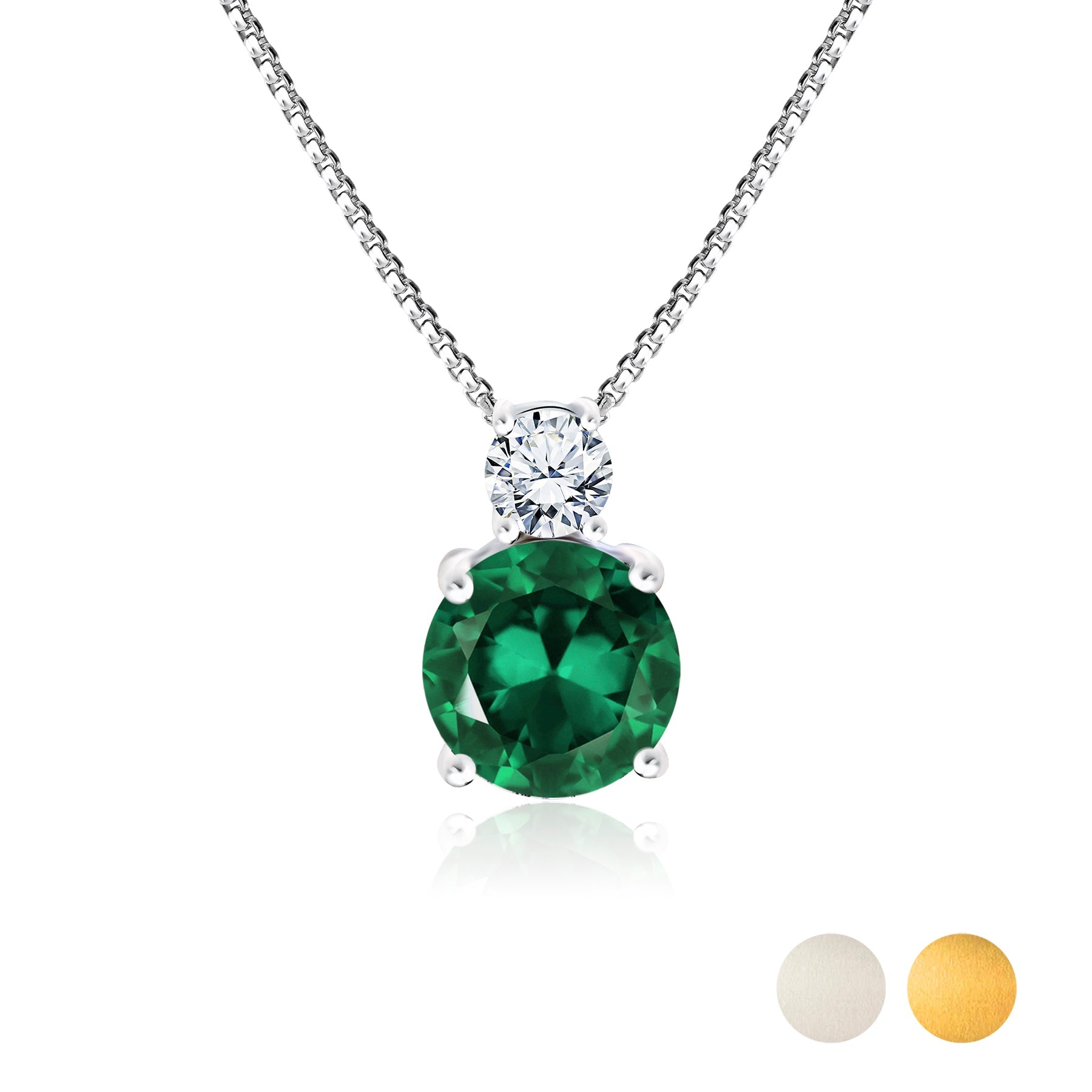 2 Carat May Birthstone Necklace - with Crystal Made with Swarovski - Dangling Round Cut Necklace Pendant in White Gold Plating