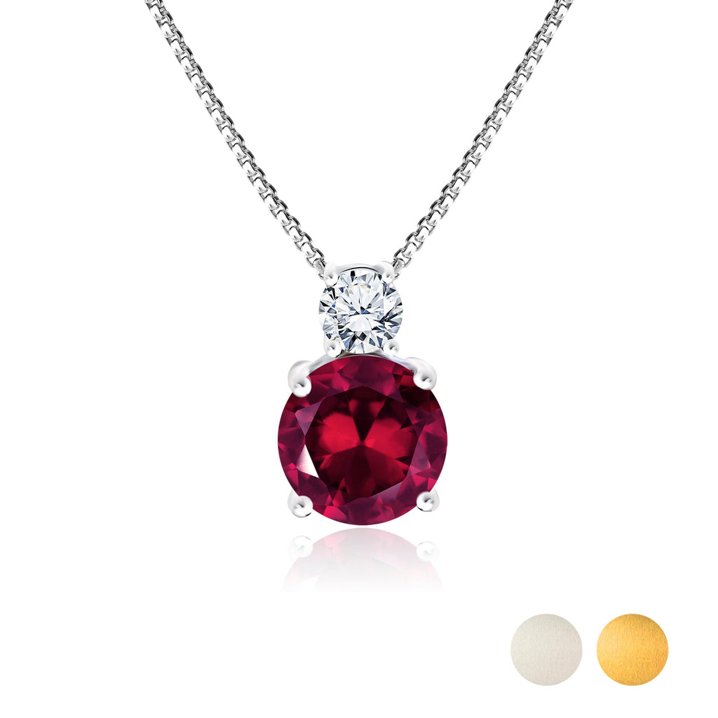 JeenMata 3.75 Carat July Ruby Birthstone Necklace - Dangling Round Cut Necklace Pendant in White Gold Plating for Women